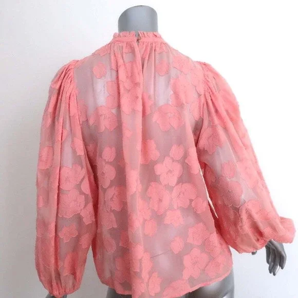 Ulla Johnson Blouse Sandrine Pink Floral Fil Coupe Size 2 Long Sleeve Top - Picture 5 of 8